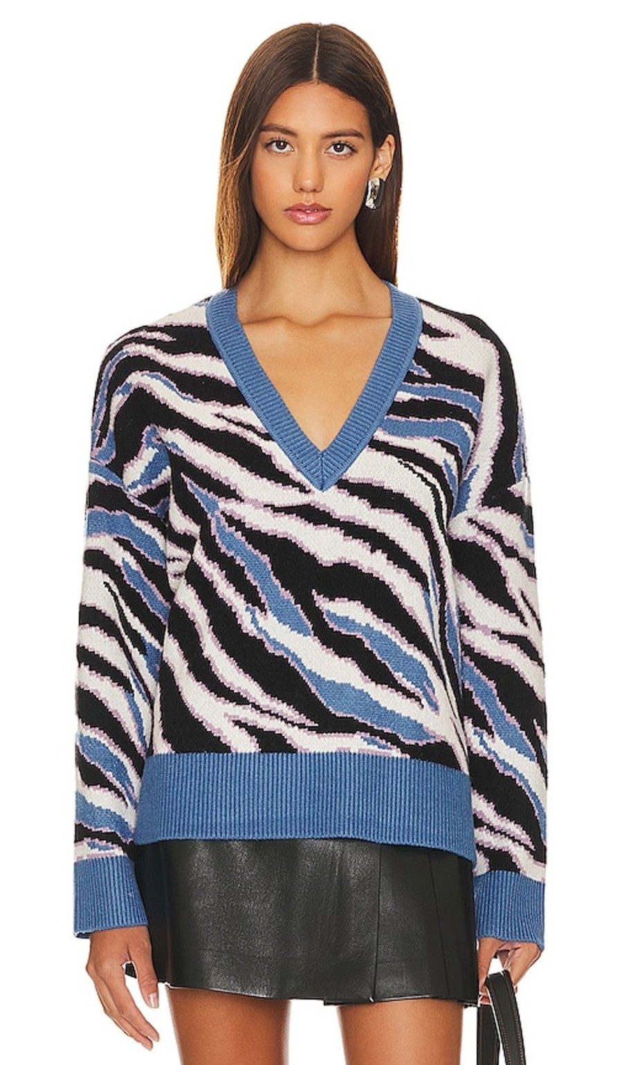 Clothes Lovers and Friends | Abstract V Neck Sweater Blue Multi Stripe