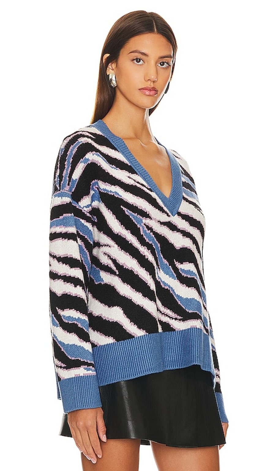 Clothes Lovers and Friends | Abstract V Neck Sweater Blue Multi Stripe