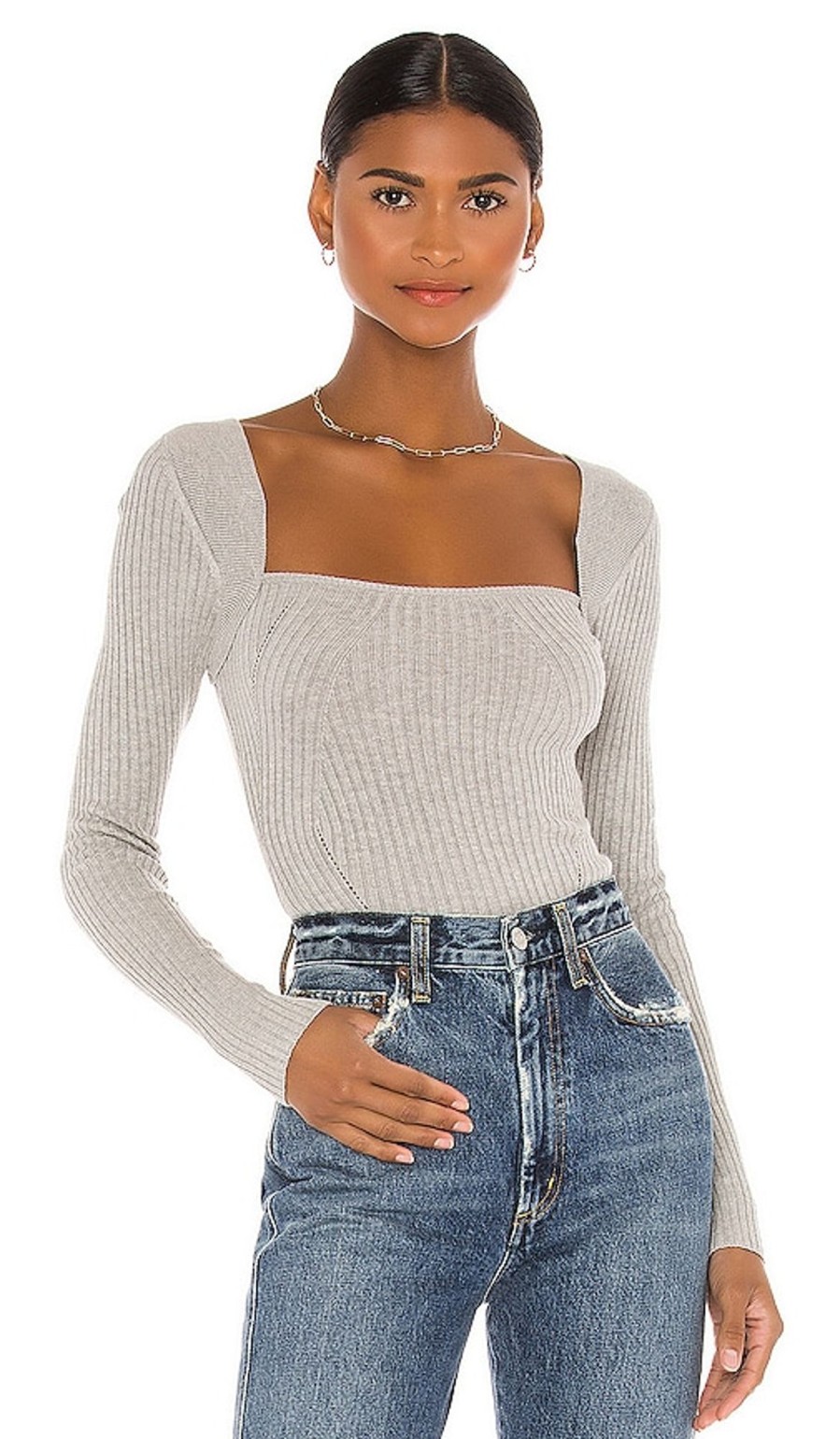 Clothes Lovers and Friends | Tie Back Fitted Rib Sweater Heather Grey