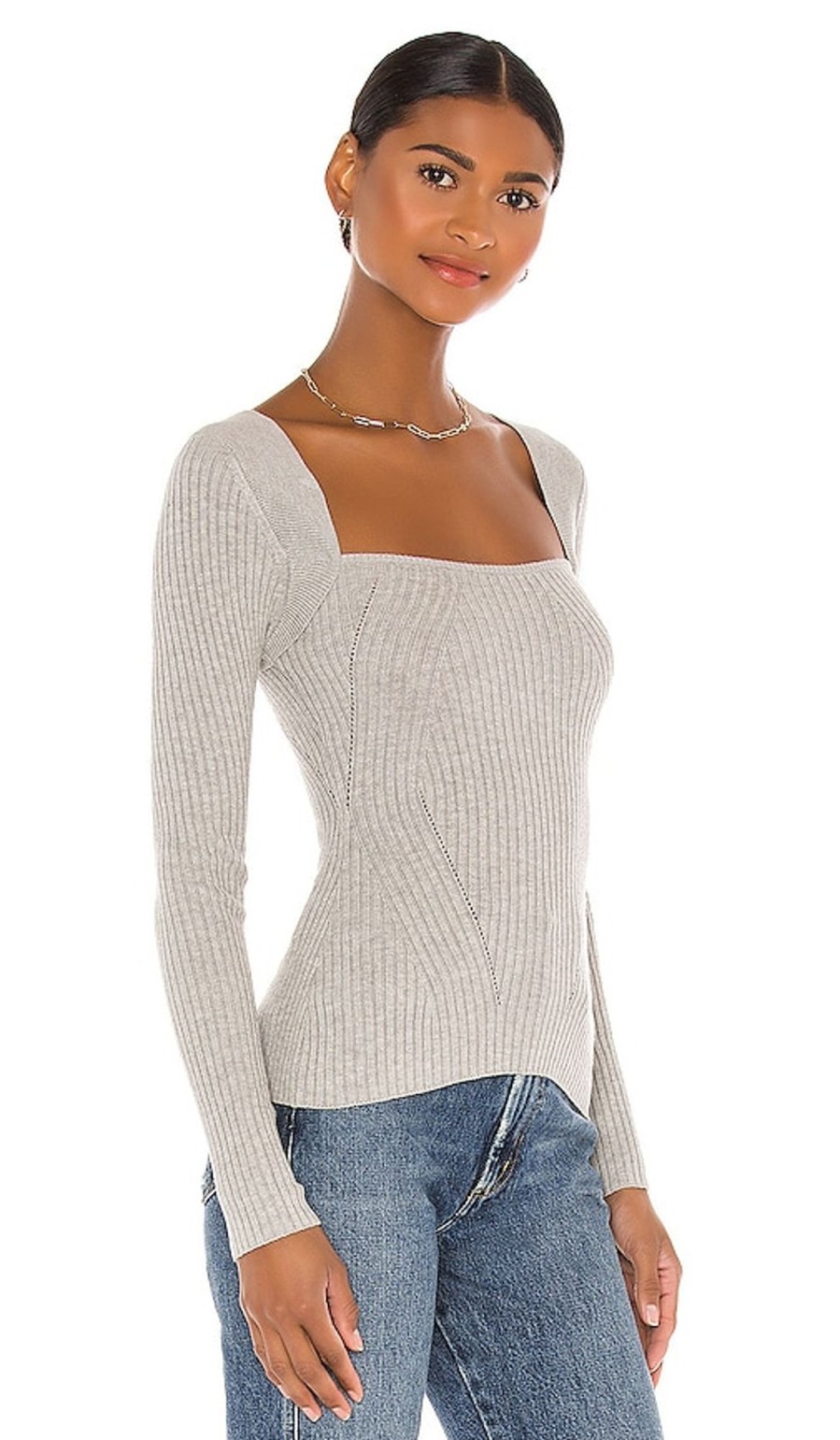 Clothes Lovers and Friends | Tie Back Fitted Rib Sweater Heather Grey