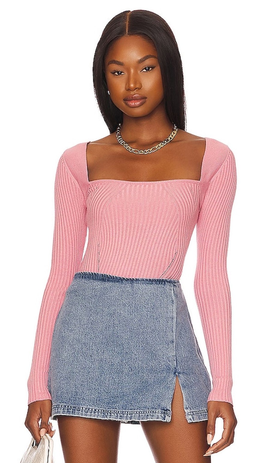 Clothes Lovers and Friends | Tie Back Fitted Rib Sweater Pink