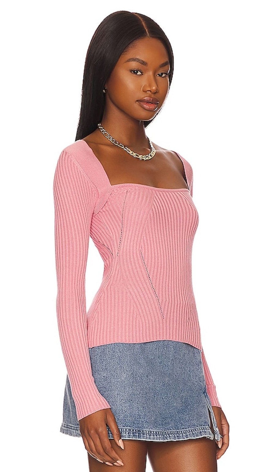 Clothes Lovers and Friends | Tie Back Fitted Rib Sweater Pink