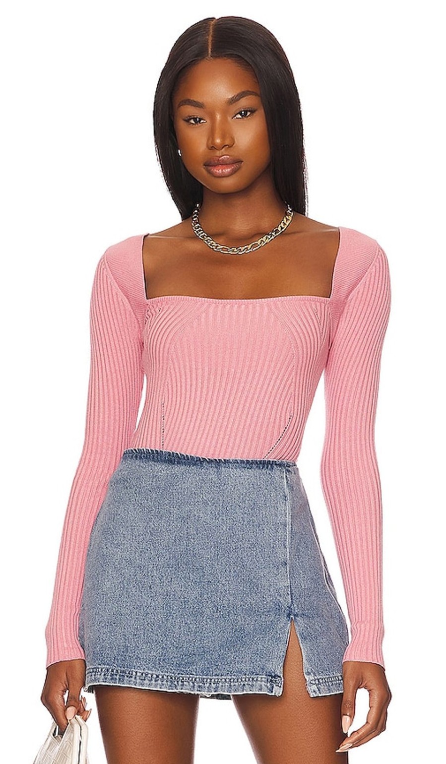 Clothes Lovers and Friends | Tie Back Fitted Rib Sweater Pink