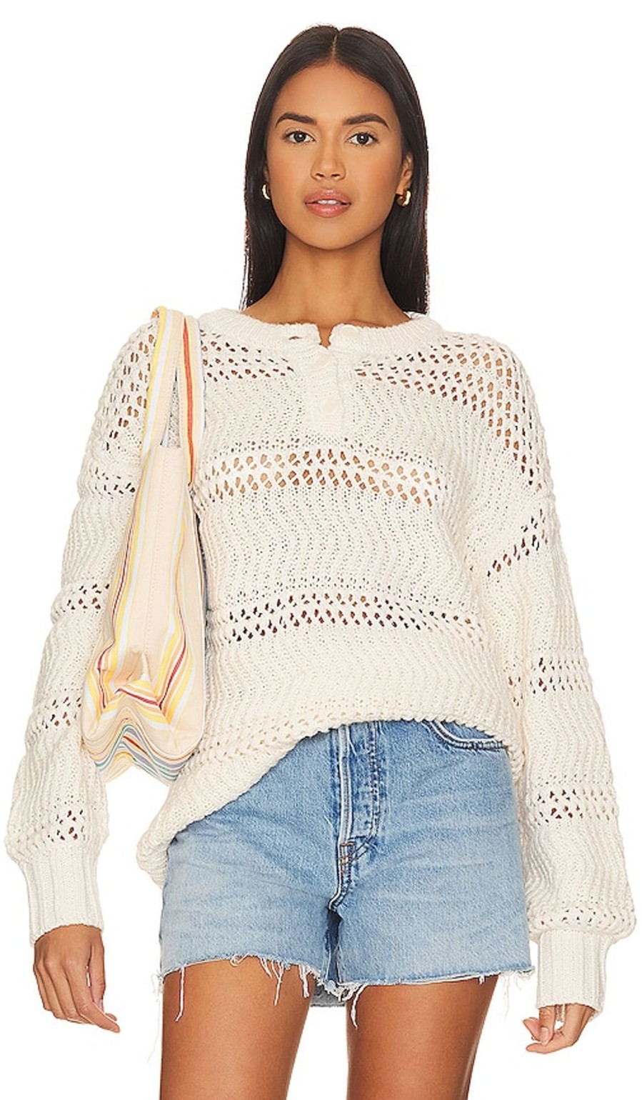 Clothes Lovers and Friends | Mara Henley Open Stitch Sweater Ivory