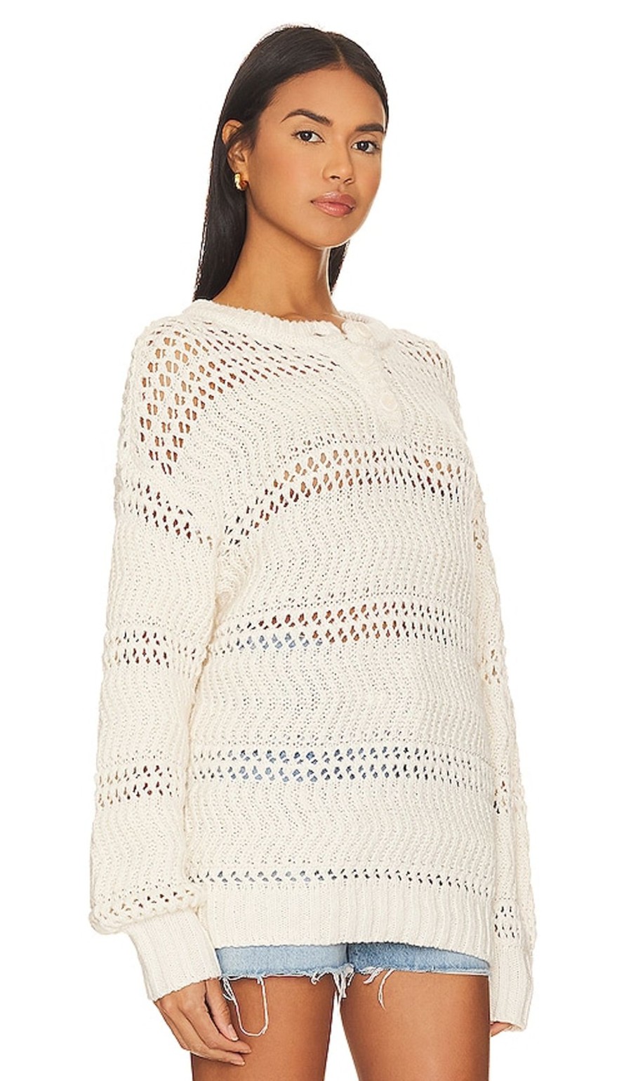 Clothes Lovers and Friends | Mara Henley Open Stitch Sweater Ivory