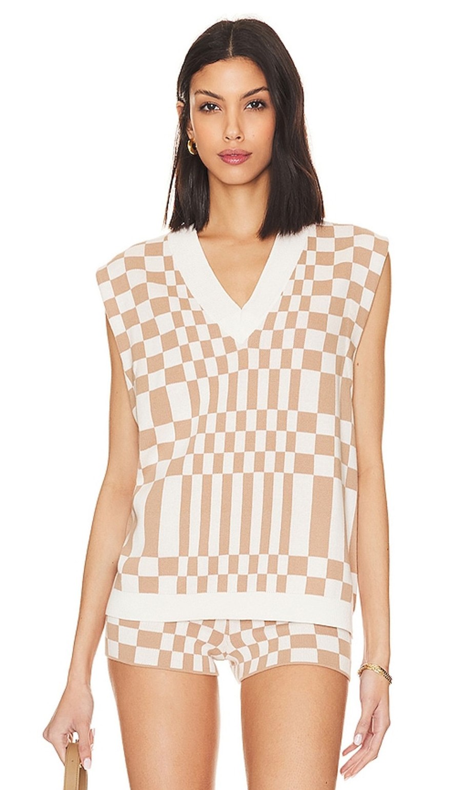 Clothes Lovers and Friends | Carice Checkered Vest Nude & White