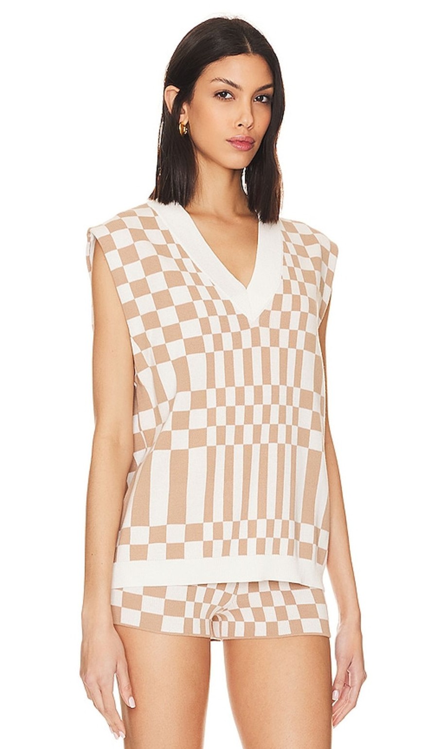 Clothes Lovers and Friends | Carice Checkered Vest Nude & White